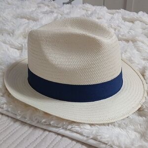 Men's Cream Fedora Hat with Blue Band